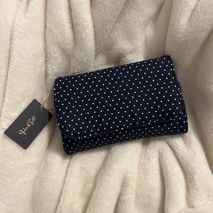 brandy melville polka dots makeup bag navy blue mirror inside